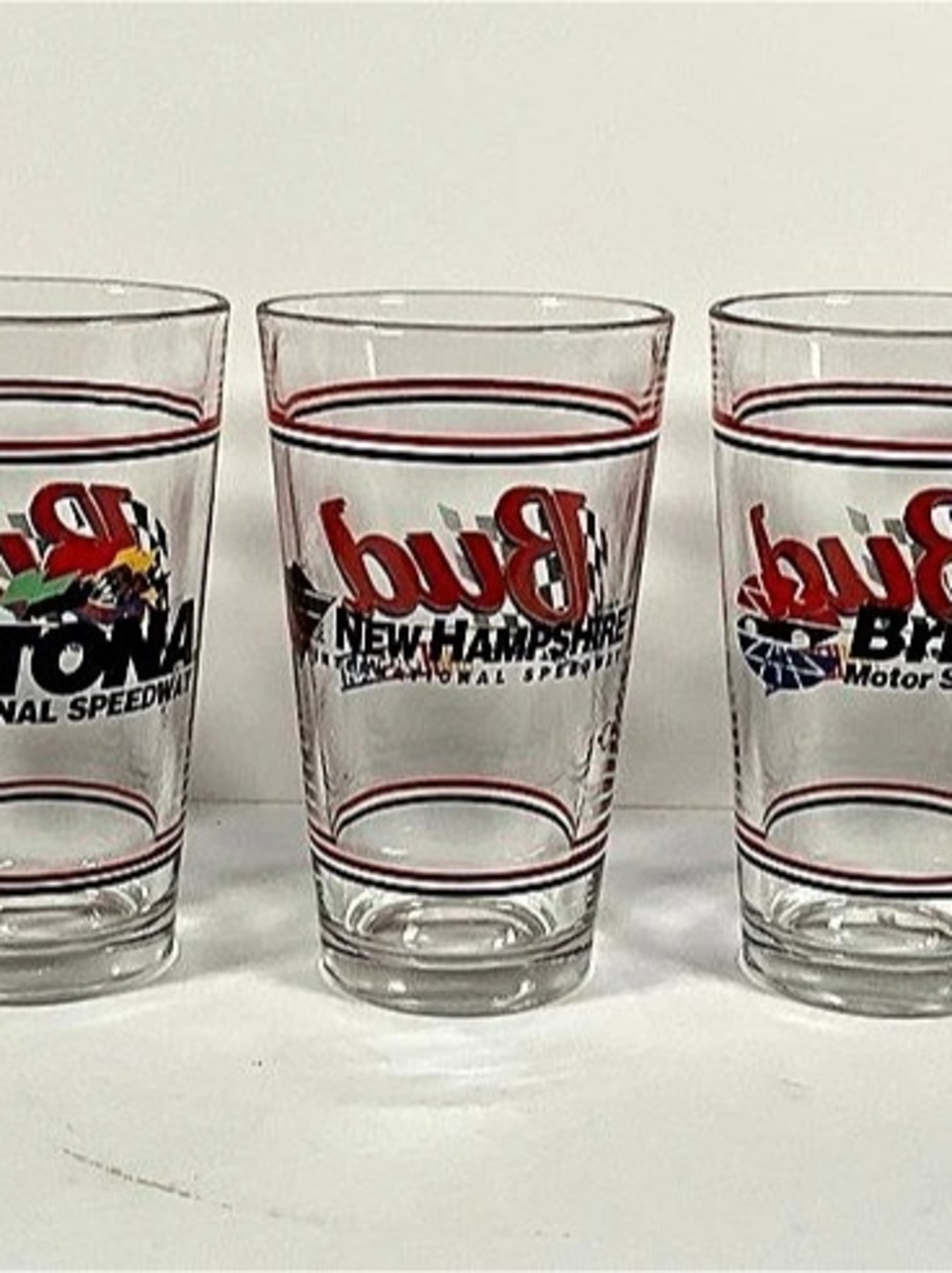 NASCAR Set of 5 Unique Official Vintage Bud Budweiser 16 oz Pint Glasses